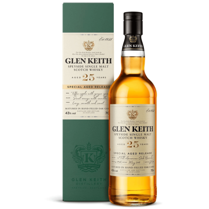 GLEN KEITH 25YO SPECIAL AGED RELEASE WHISKY SINGLE MALT 0,7L + OPAKOWANIE