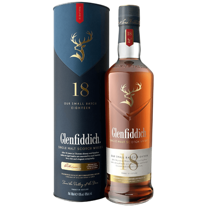 GLENFIDDICH 18YO WHISKY SINGLE MALT 0,7L + TUBA
