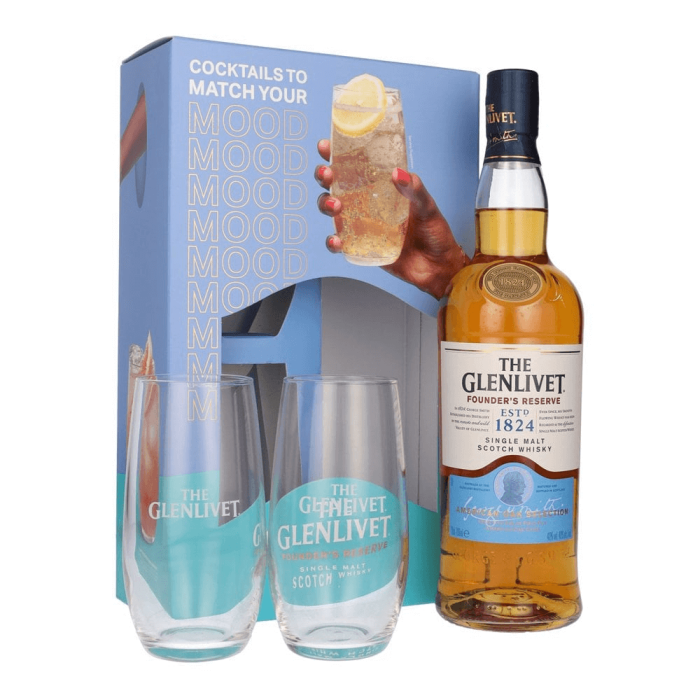 THE GLENLIVET FOUNDER'S RESERVE WHISKY SINGLE MALT 0,7L + 2 SZKLANKI