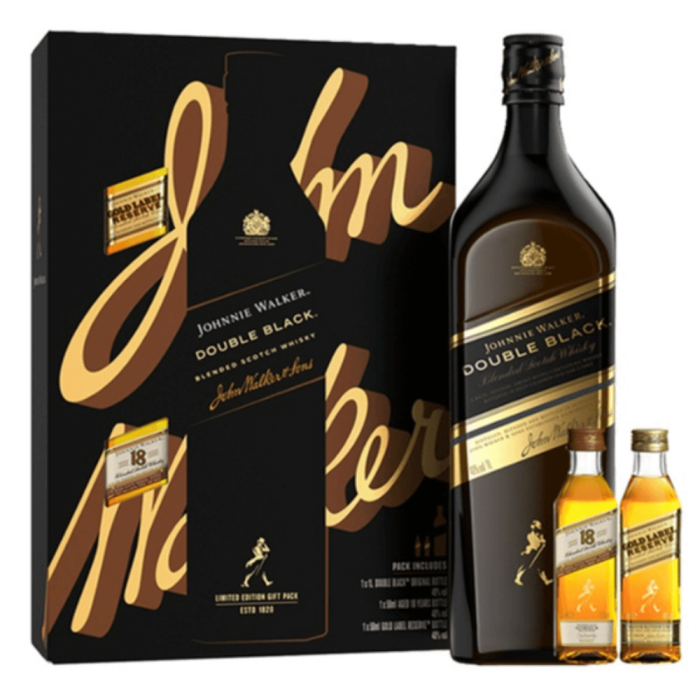 JOHNNIE WALKER DOUBLE BLACK WHISKY 0,7L + 2 MINI