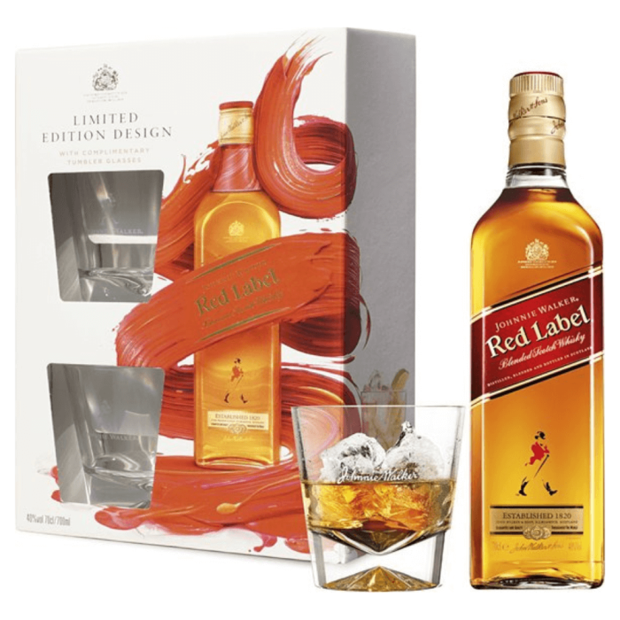 JOHNNIE WALKER RED LABEL WHISKY 0,7L + 2 SZKLANKI