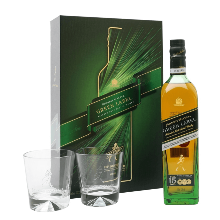 JOHNNIE WALKER GREEN LABEL 0,7L + SZKLANKI