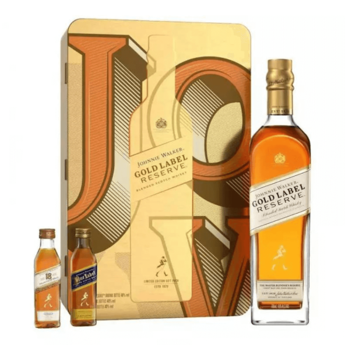 JOHNNIE WALKER GOLD LABEL RESERVE WHISKY 0,7L + 2 MINI
