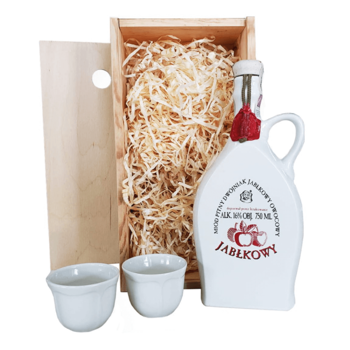 ZESTAW - MIÓD PITNY JAROS DWÓJNIAK JABŁKOWY 0,75L + 2 CZARKI 80ML + SKRZYNKA