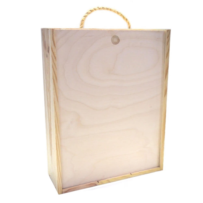 KASETKA DREWNIANA POTRÓJNA NATURALNA NA 3 BUTELKI ZASUWANA