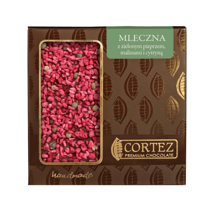 CORTEZ CZEKOLADA MLECZNA 33,6% + MALINY, ZIELONY PIEPRZ I CYTRYNA 85G