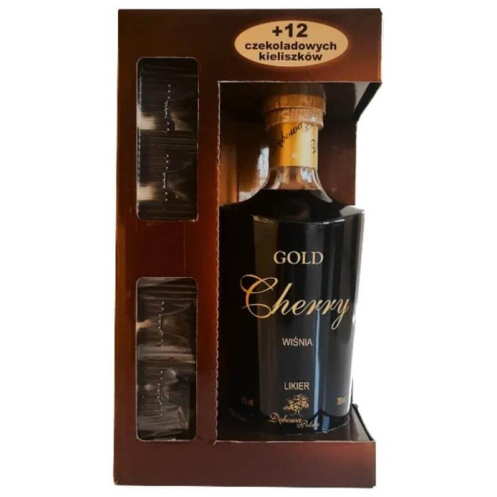 GOLD CHERRY DĘBOWA POLSKA LIKIER 0,7L + CZEKOLADOWE KIELISZKI