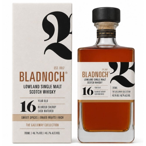 BLADNOCH ALINTA PEAT 0,7L – PX SHERRY & BOURBON CASK MATURED – TORFOWY SINGLE MALT Z NUTAMI DYMU, RODZYNEK I MIGDAŁÓW
